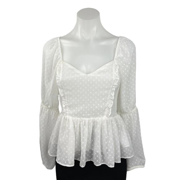 Express White Sweetheart Swiss Dot Balloon Sleeve Peplum Blouse Top Size S - Picture 1 of 4